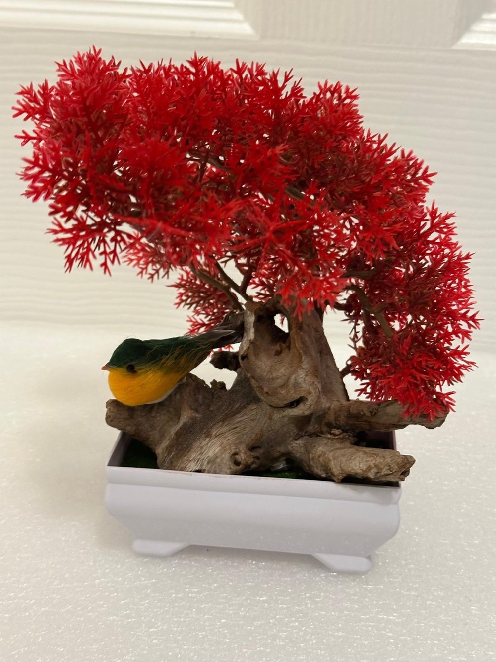 7” Handmade Artificial Red Bonsai Tree with Bird
